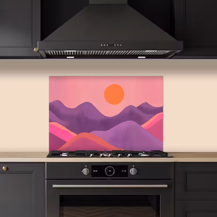 Zon - Heuvels - Paars - Abstract keuken achterwand spatscherm klein -sfeer1