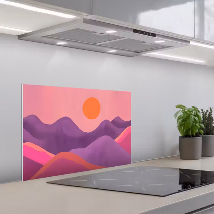Zon - Heuvels - Paars - Abstract keuken achterwand spatscherm klein -3d_schuin