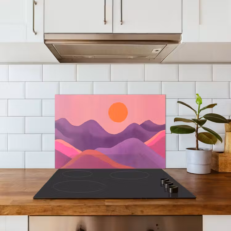 Zon - Heuvels - Paars - Abstract keuken achterwand spatscherm klein -sfeer2