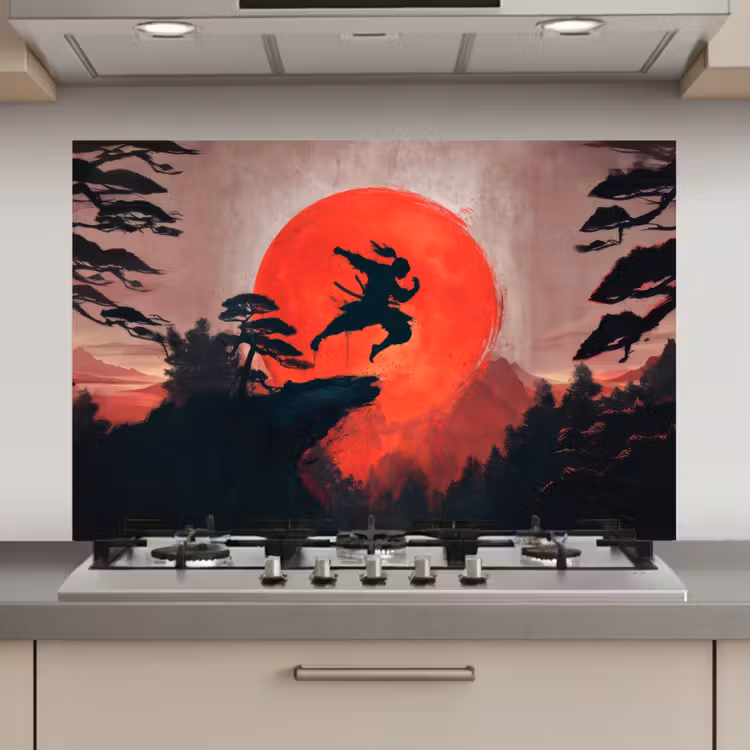 Zon - Krijger - Bomen - Bergen keuken achterwand spatscherm klein -3d_website