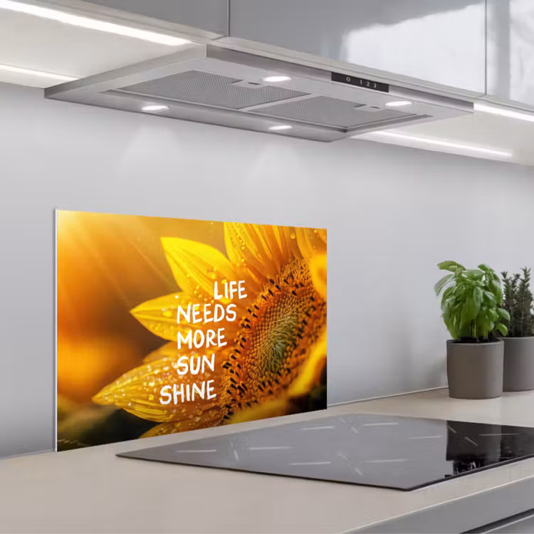 Zonnebloem - Close up - Geel - Quote keuken achterwand spatscherm klein -3d_schuin