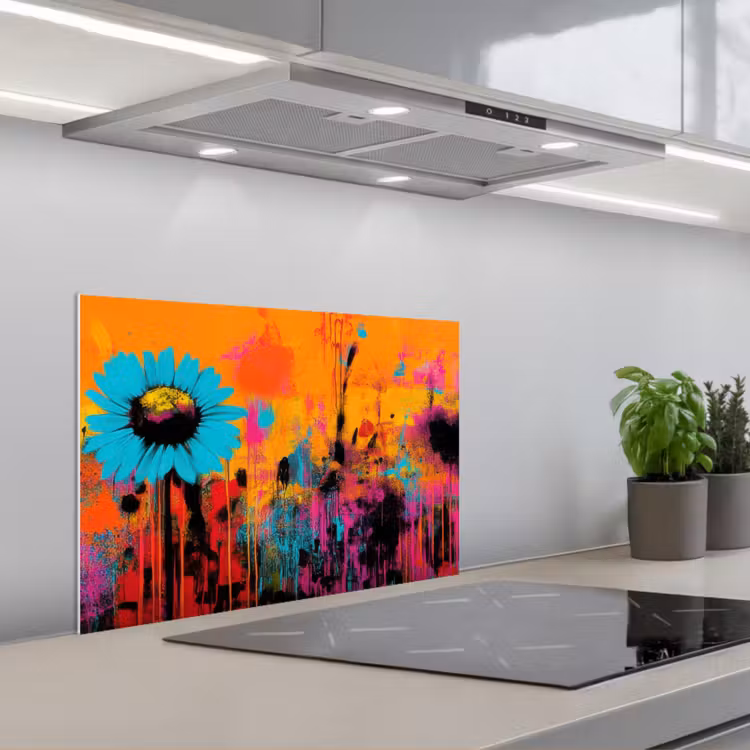 Zonnebloemen - Abstract - Oranje keuken achterwand spatscherm klein -3d_schuin