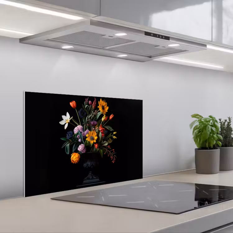 Zonnebloemen - Boeket - Kleurrijk keuken achterwand spatscherm klein -3d_schuin