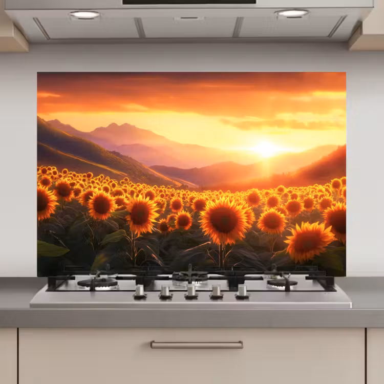 Zonnebloemen - Zonsondergang - Landschap keuken achterwand spatscherm klein -3d_website