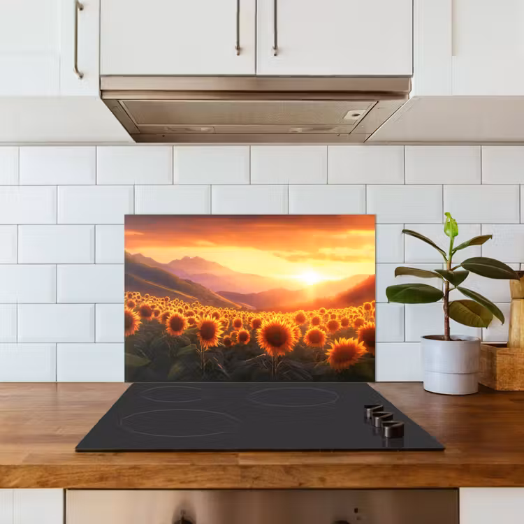 Zonnebloemen - Zonsondergang - Landschap keuken achterwand spatscherm klein -sfeer2