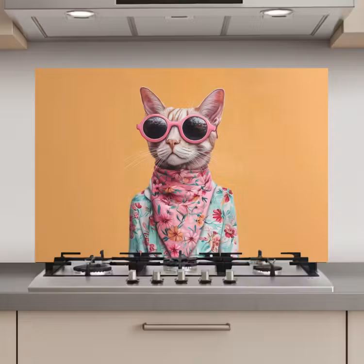 Zonnebril - Kat - Sjaal - Bloemen keuken achterwand spatscherm klein -3d_website