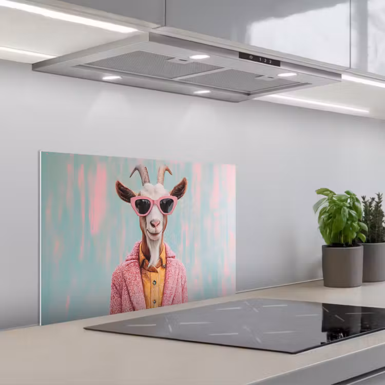 Zonnebril - Roze - Geit - Horen keuken achterwand spatscherm klein -3d_schuin