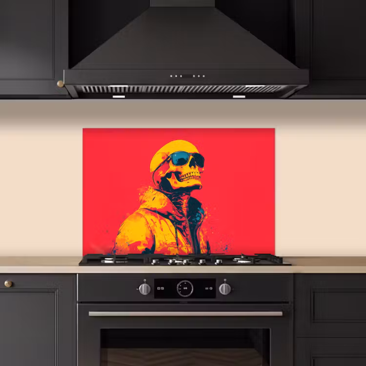Zonnebril - Schedel - Jas - Rood keuken achterwand spatscherm klein -sfeer1