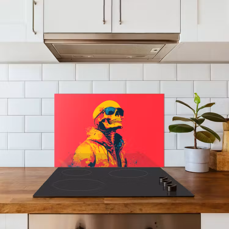 Zonnebril - Schedel - Jas - Rood keuken achterwand spatscherm klein -sfeer2