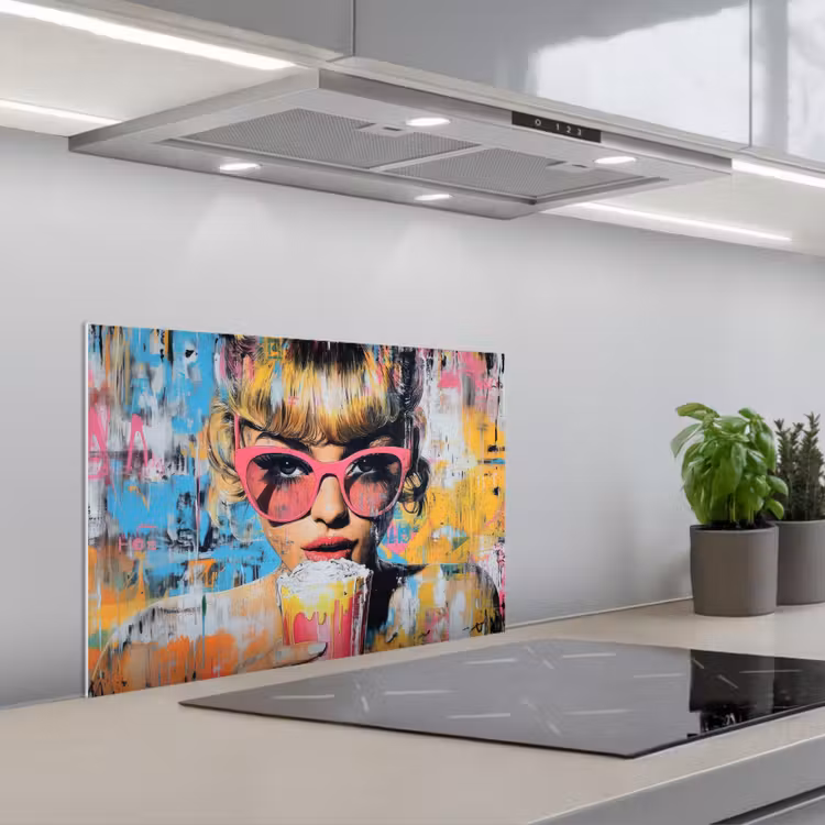 Zonnebril - Vrouw - Kleurrijk - Verfspetters keuken achterwand spatscherm klein -3d_schuin