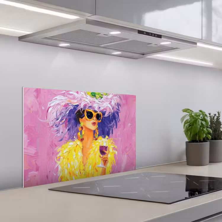 Zonnebril - Vrouw - Jas - Veren keuken achterwand spatscherm klein -3d_schuin