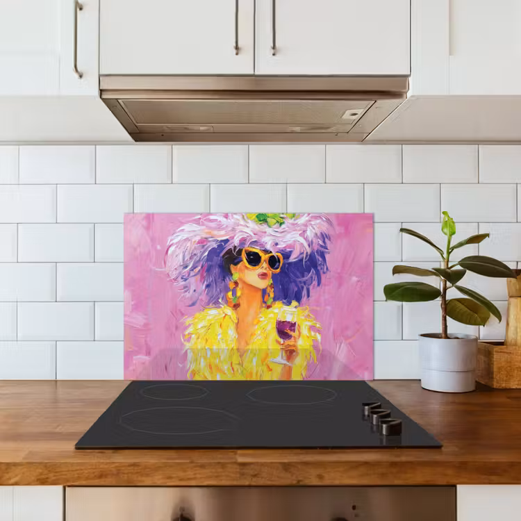 Zonnebril - Vrouw - Jas - Veren keuken achterwand spatscherm klein -sfeer2