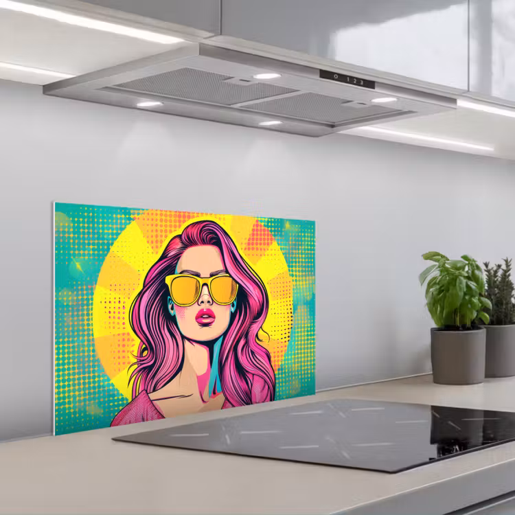 Zonnebril - Vrouw - Zonnig - Geel keuken achterwand spatscherm klein -3d_schuin