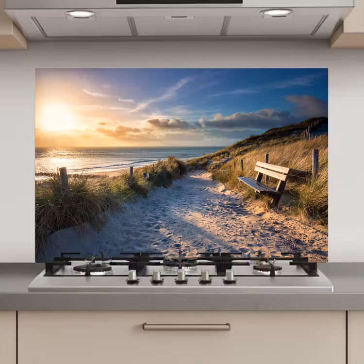 Zonsondergang - Strand - Duin - Gras - Bank keuken achterwand spatscherm klein -3d_website