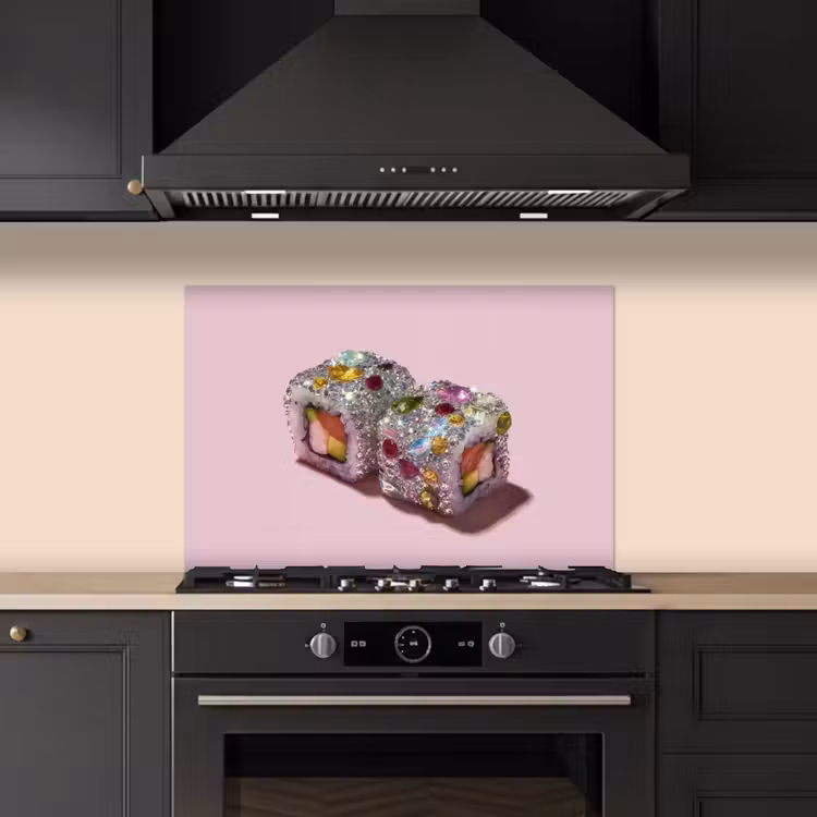 Sushi - Rolletjes - Steentjes - Kleurrijk keuken achterwand spatscherm klein -sfeer1