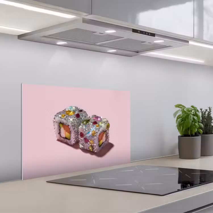 Sushi - Rolletjes - Steentjes - Kleurrijk keuken achterwand spatscherm klein -3d_schuin