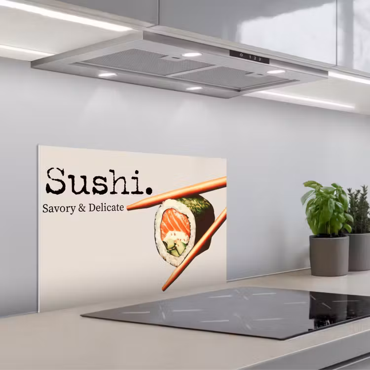 Sushi - Zalm - Rijst - Japans keuken achterwand spatscherm klein -3d_schuin