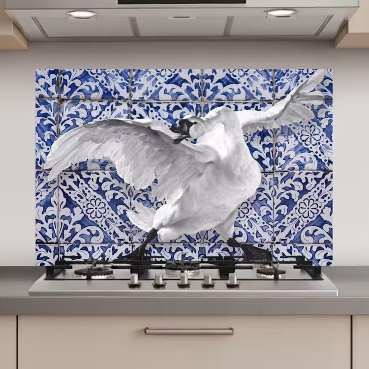 Zwaan - Kunst - Delfts blauw - Schilderij - Oude meesters keuken achterwand spatscherm klein -3d_website