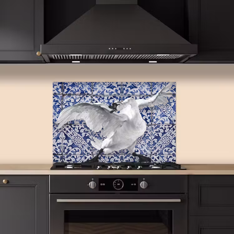 Zwaan - Kunst - Delfts blauw - Schilderij - Oude meesters keuken achterwand spatscherm klein -sfeer1