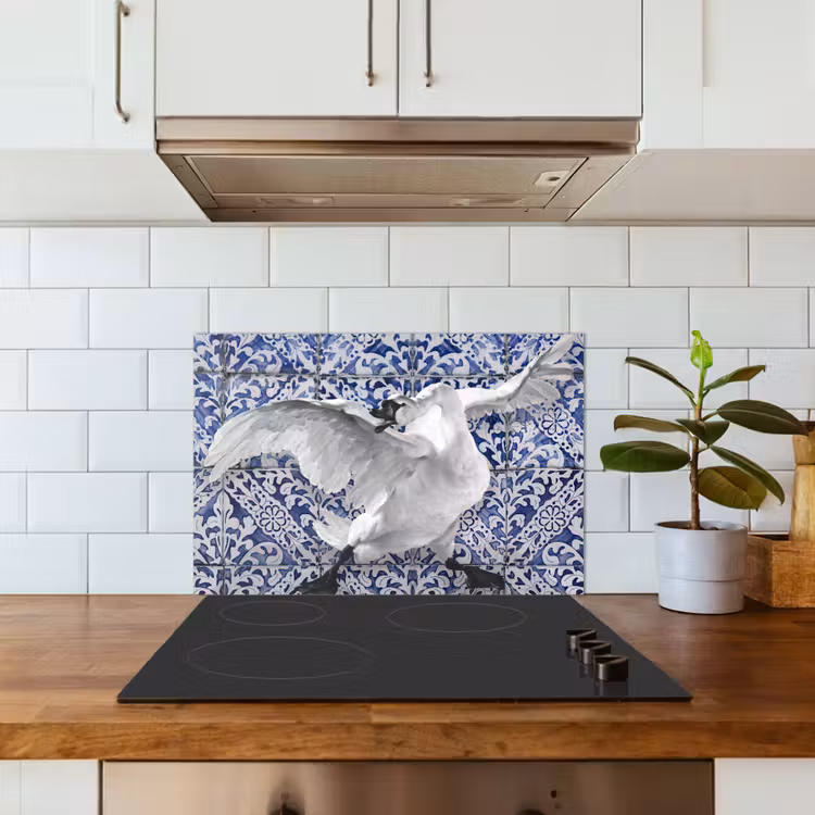 Zwaan - Kunst - Delfts blauw - Schilderij - Oude meesters keuken achterwand spatscherm klein -sfeer2