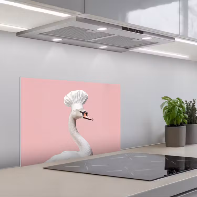 Zwaan - Koksmuts - Mooi - Klassiek keuken achterwand spatscherm klein -3d_schuin