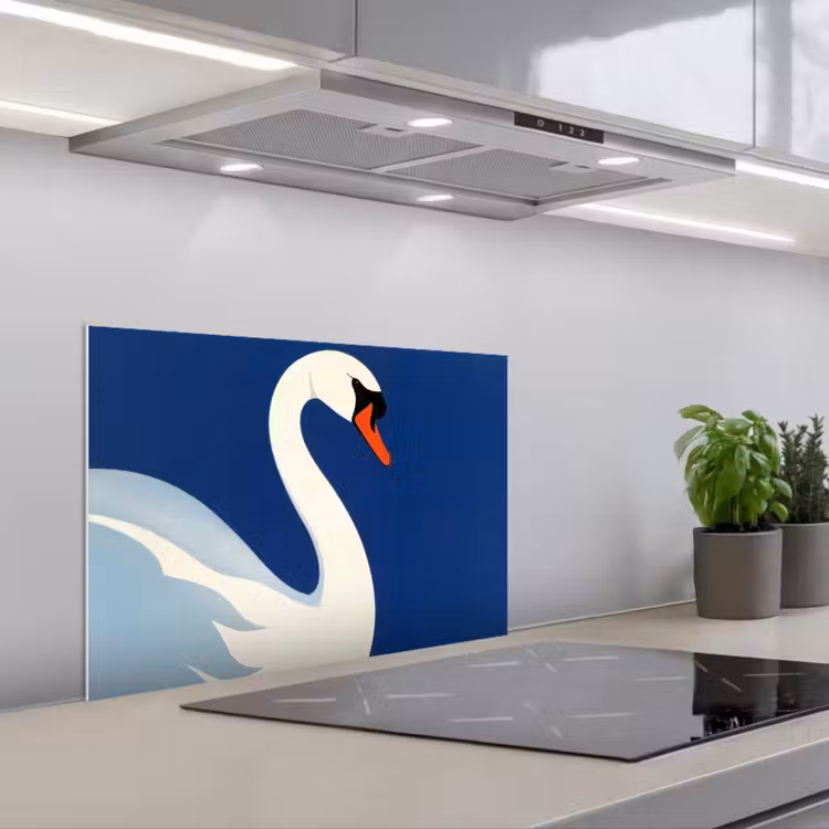 Zwaan - Wit - Snavel - Illustratie keuken achterwand spatscherm klein -3d_schuin