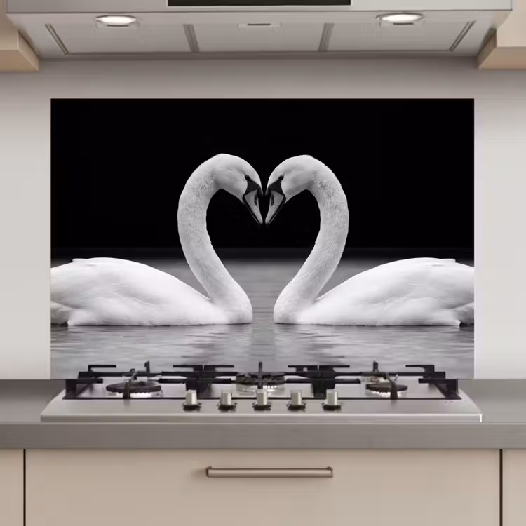 Zwanen - Hart - Zwart - Wit keuken achterwand spatscherm klein -3d_website