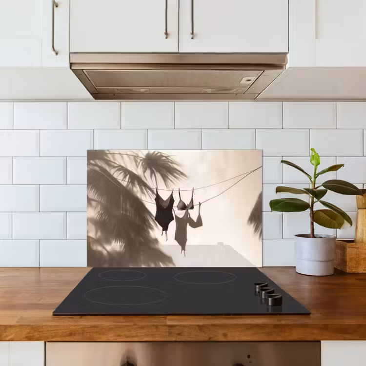 Badkleding - Palmbomen - Schaduw - Tropisch keuken achterwand spatscherm klein -sfeer2