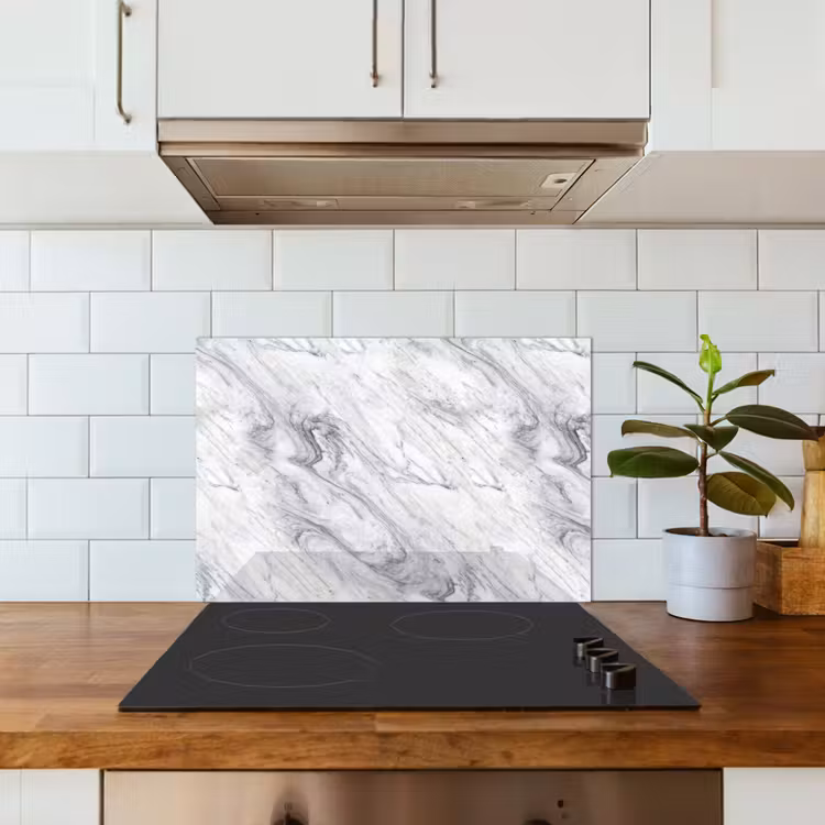 Wervelende - Grijsstructuur - Marmer - Wit keuken achterwand spatscherm klein 900 -sfeer2