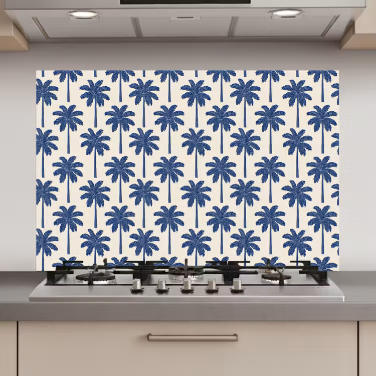 Symmetrisch - Palm - Blauw keuken achterwand spatscherm klein 900 -3d_website