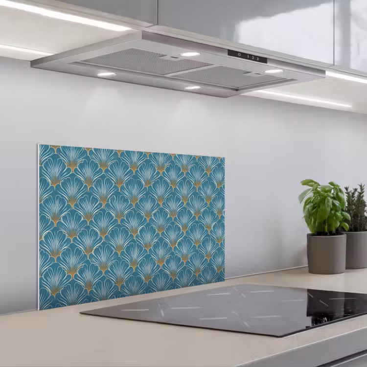 Symmetrisch - Patroon - Blauw keuken achterwand spatscherm klein 900 -3d_schuin