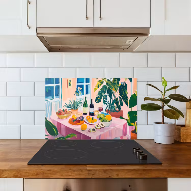 Tafel - Wijn - Fruit keuken achterwand spatscherm klein -sfeer2
