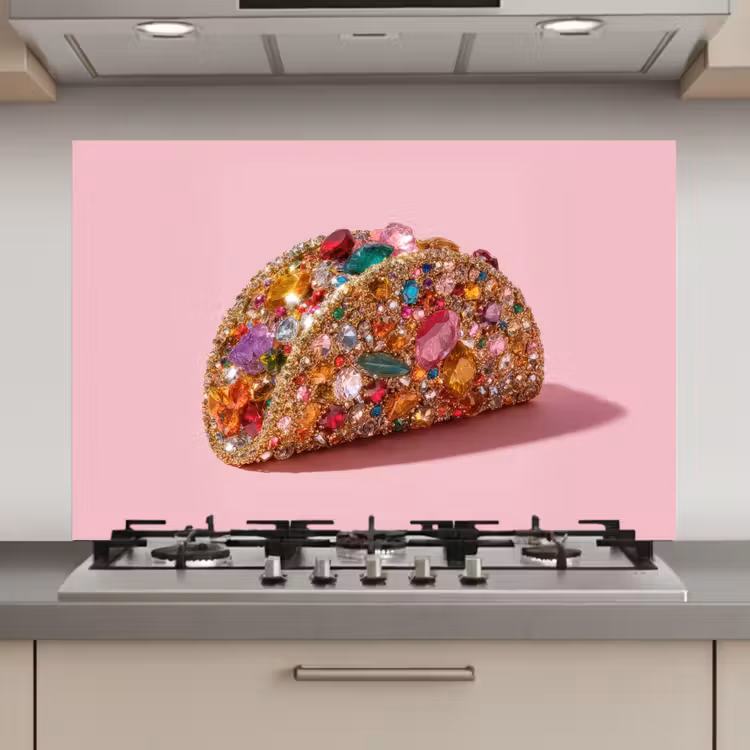 Taco - Kleurrijk - Edelstenen - Goud keuken achterwand spatscherm klein -3d_website