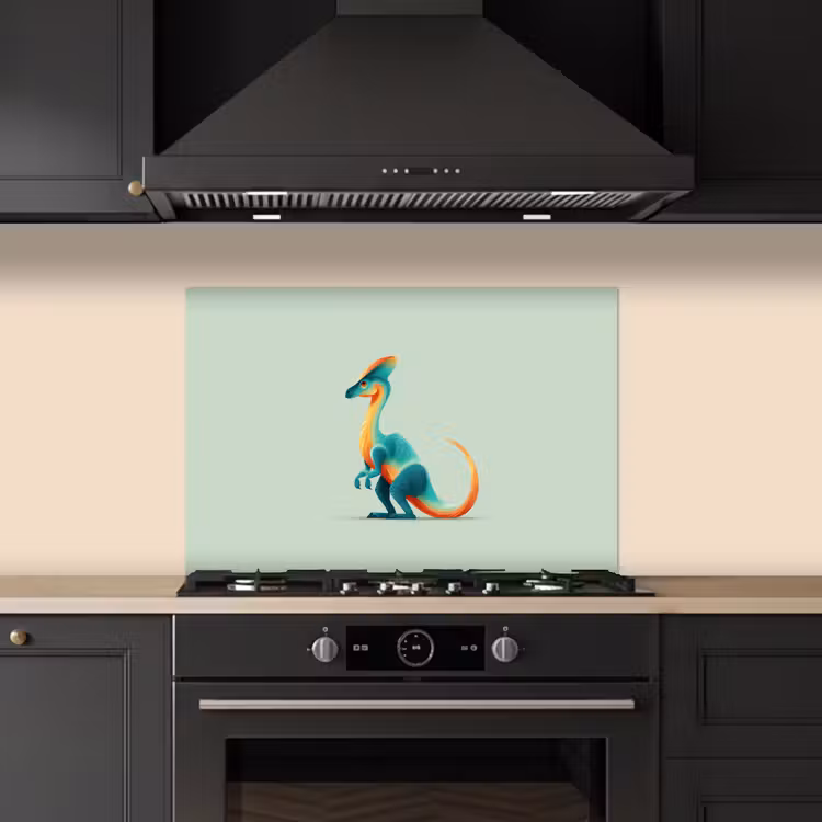 Staart - Dino - Minimalistisch - Blauw keuken achterwand spatscherm klein -sfeer1