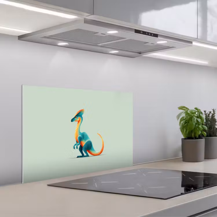 Staart - Dino - Minimalistisch - Blauw keuken achterwand spatscherm klein -3d_schuin