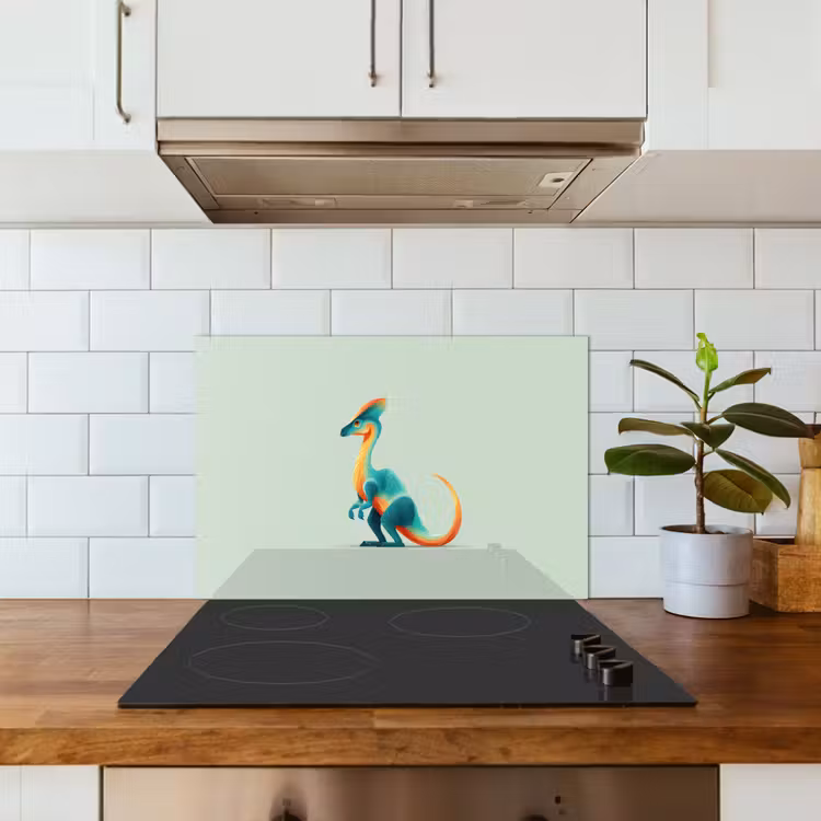 Staart - Dino - Minimalistisch - Blauw keuken achterwand spatscherm klein -sfeer2