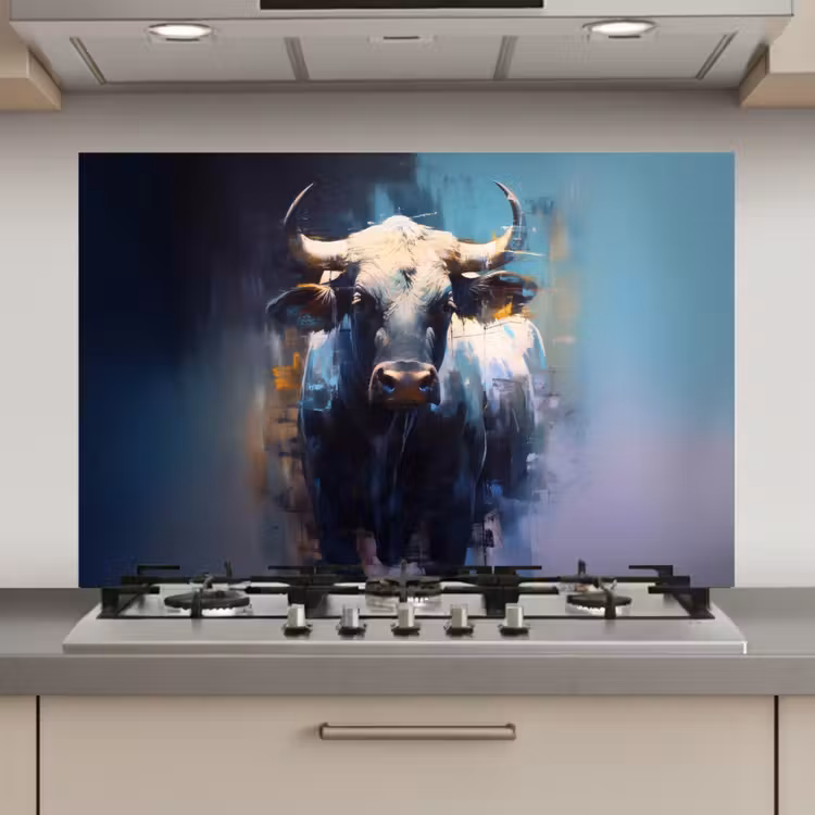 Stier - Zwart - Abstract - Horens keuken achterwand spatscherm klein -3d_website