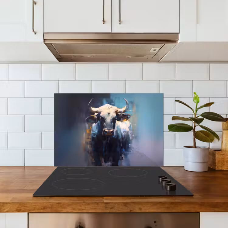Stier - Zwart - Abstract - Horens keuken achterwand spatscherm klein -sfeer2