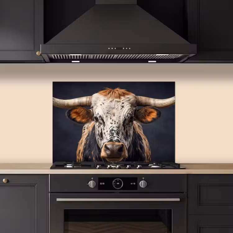 Stier - Kleurrijk - Hoorns keuken achterwand spatscherm klein -sfeer1