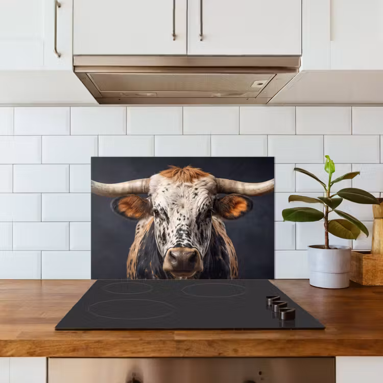 Stier - Kleurrijk - Hoorns keuken achterwand spatscherm klein -sfeer2