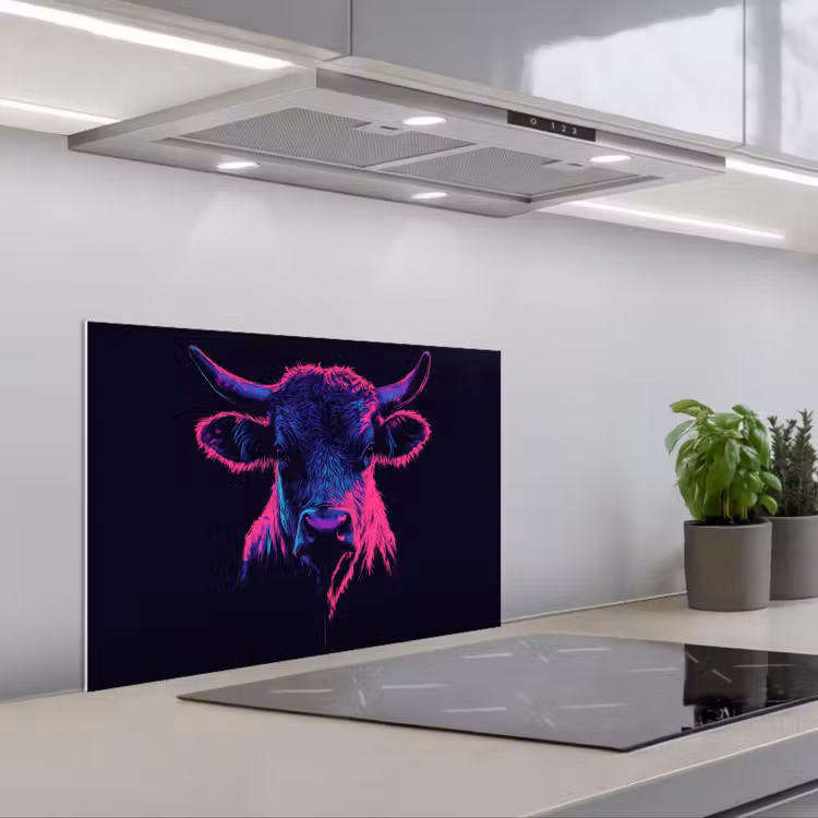 Stier - Neon - Zwart - Kleur keuken achterwand spatscherm klein -3d_schuin