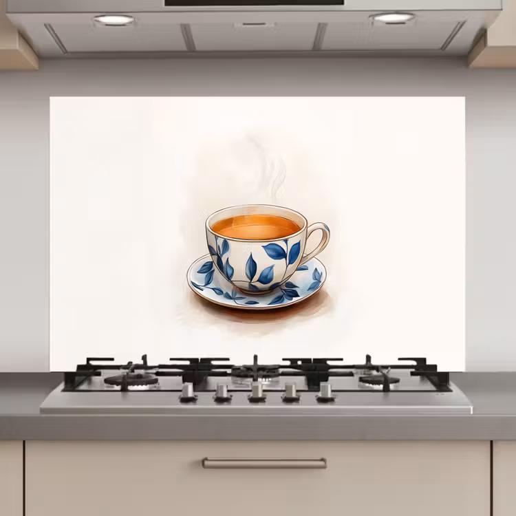 Theekop - Bladeren - Blauw keuken achterwand spatscherm klein -3d_website