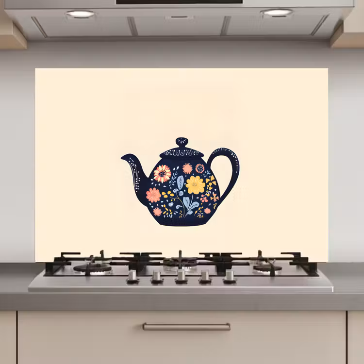 Theepot - Kleurrijk - Bloemen keuken achterwand spatscherm klein -3d_website