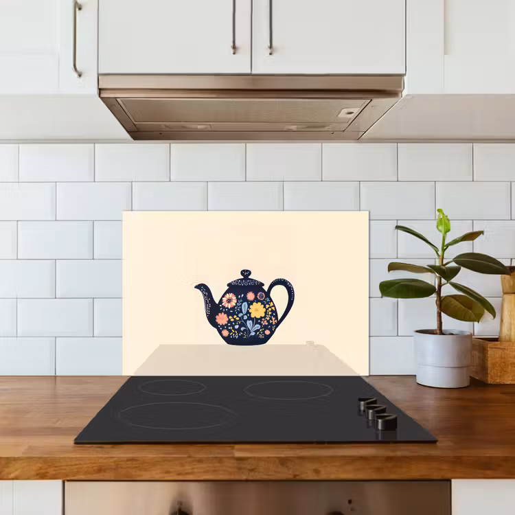 Theepot - Kleurrijk - Bloemen keuken achterwand spatscherm klein -sfeer2