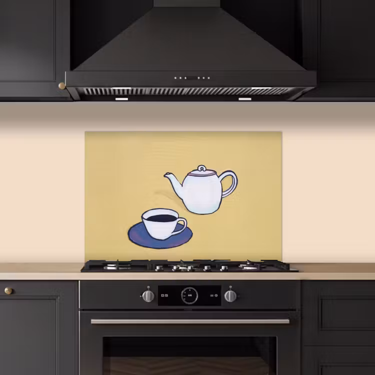 Theepot - Kopje - Beige - Illustratie keuken achterwand spatscherm klein -sfeer1