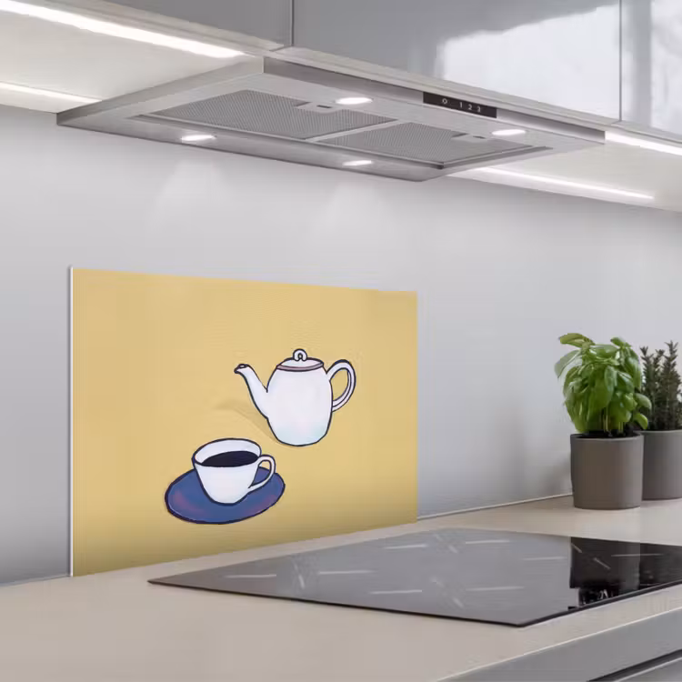 Theepot - Kopje - Beige - Illustratie keuken achterwand spatscherm klein -3d_schuin