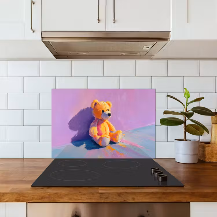 Teddybeer - Schaduw - Penseelstreken - Paars keuken achterwand spatscherm klein -sfeer2
