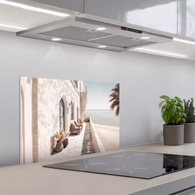 Terras - Stoelen - Strand - Beige keuken achterwand spatscherm klein -3d_schuin