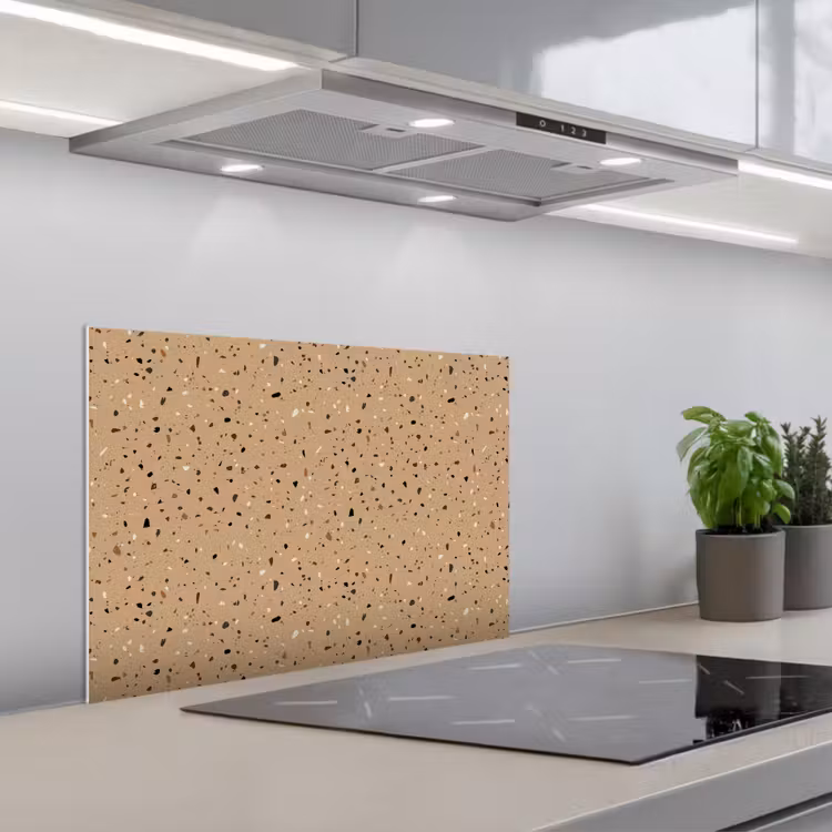 Terrazzo - Patroon - Beige keuken achterwand spatscherm klein 900 -3d_schuin