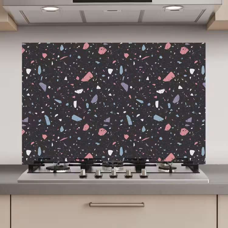Terrazzo - Patroon - Zwart - Zacht keuken achterwand spatscherm klein 900 -3d_website